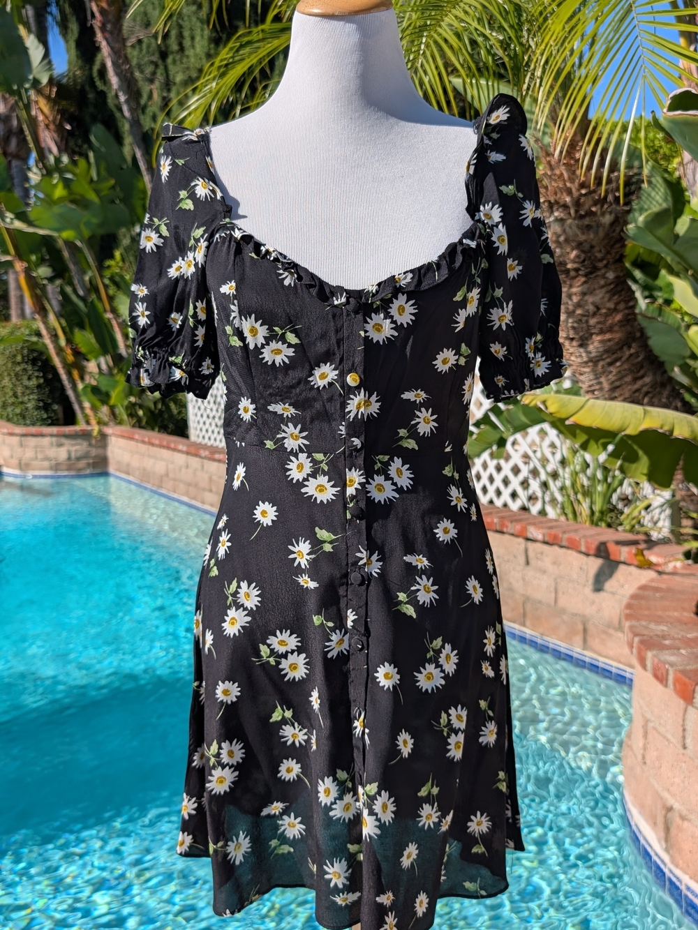 Zara Black Daisy-Print Ruffle Mini Dress